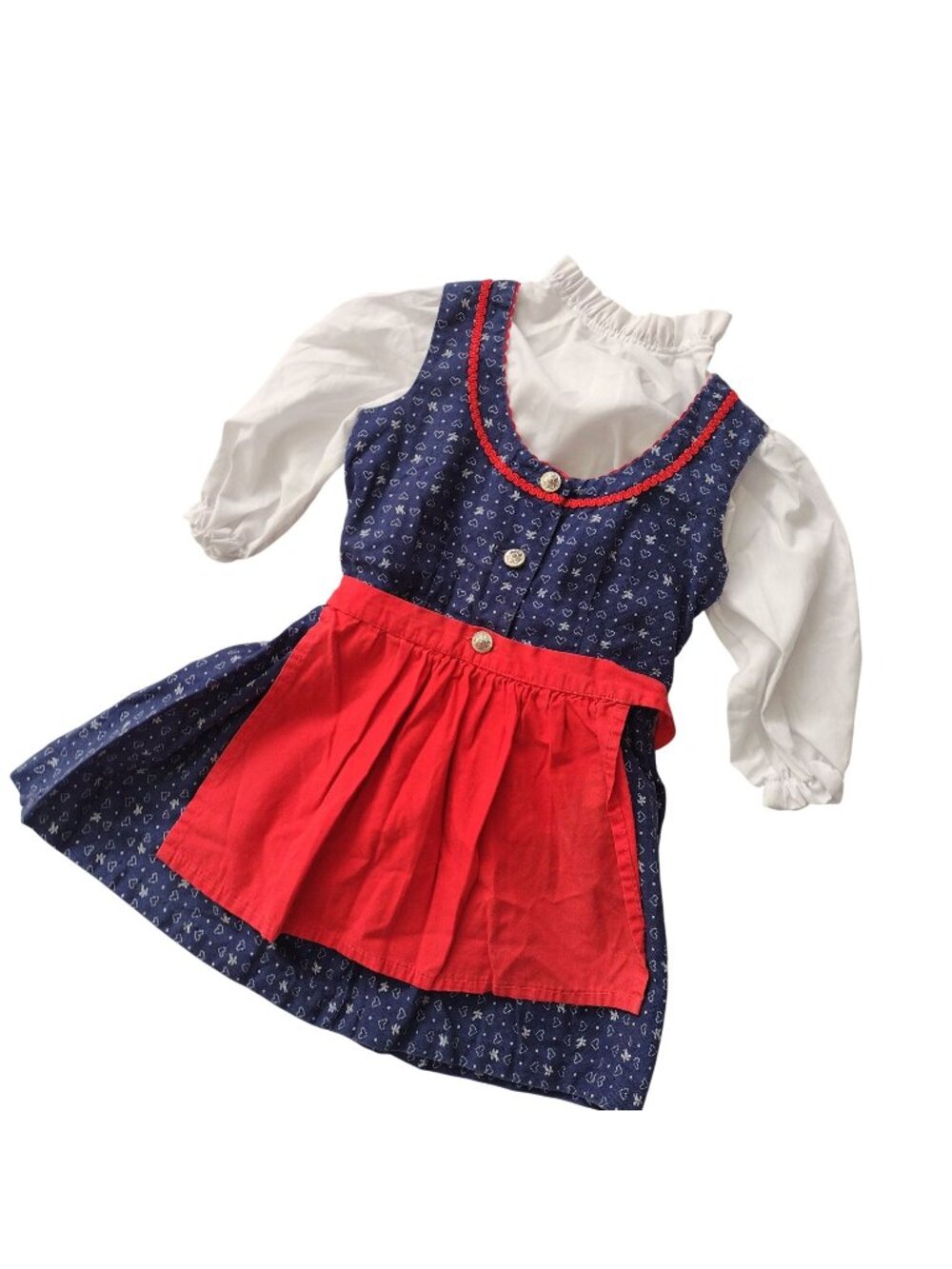 Toddler Girls Dirndl 2T 3T Cotton German Oktoberfest Blue Heart Print Dress